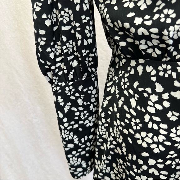 Topshop Austin Black Floral Mini Dress Bishop Sleeve Open Back
 size 6 - Picture 7 of 16